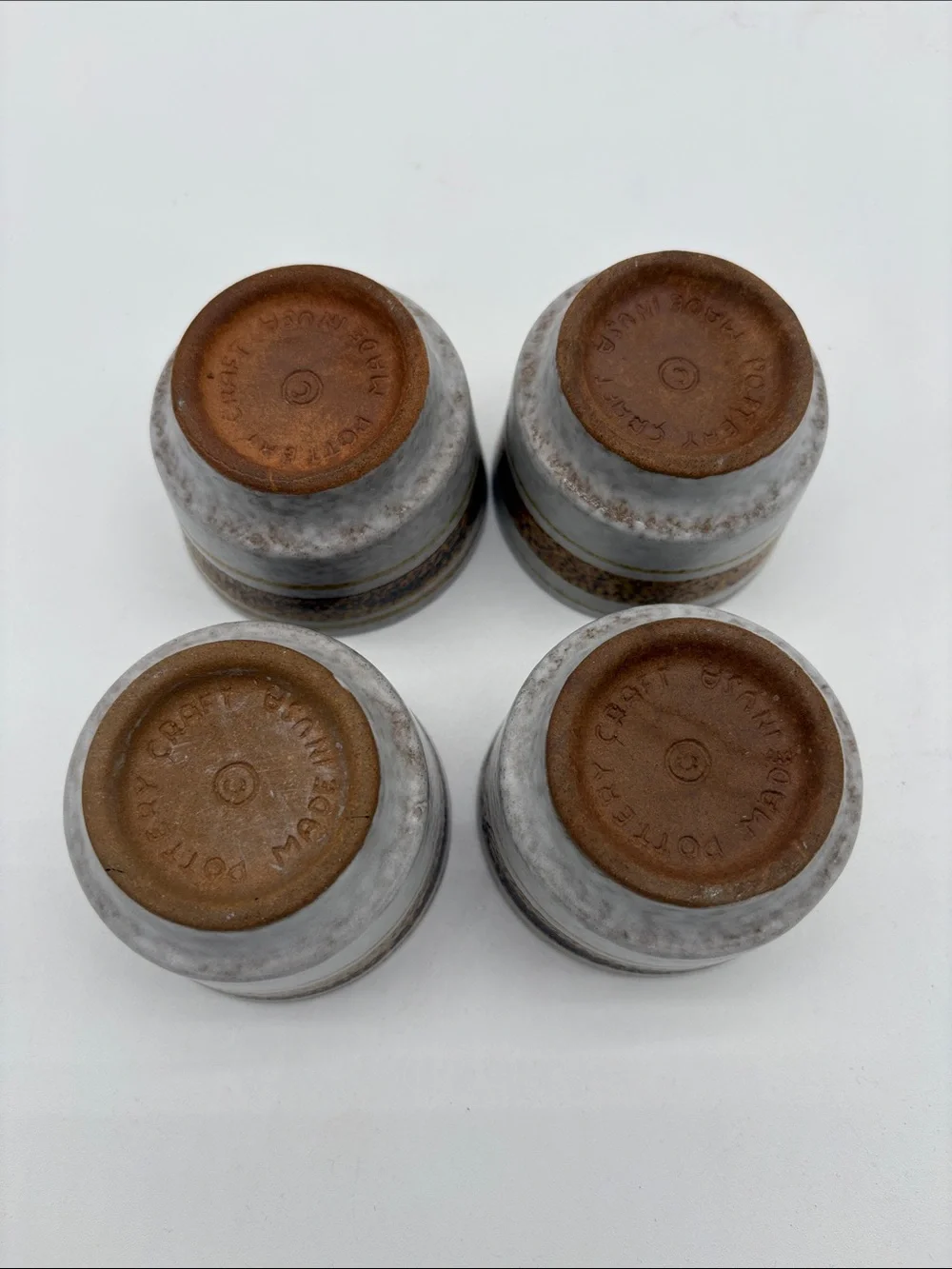 Lot of 4 Pottery Craft Speckled Grey Brown Striped Tea Espresso Cups